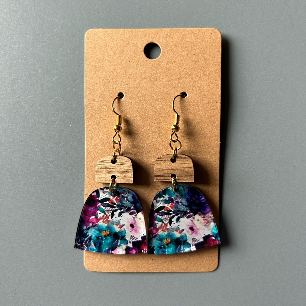 Acrylic and wood floral earrings